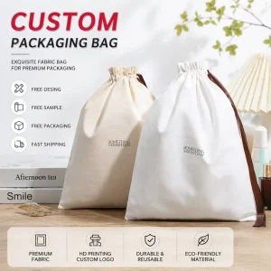 Eco Friendly 100% Cotton Drawstring Bag Large Muslin Pouch for Handbag Shoe Dust Bag Custom Logo Printed Cotton Gift Bag