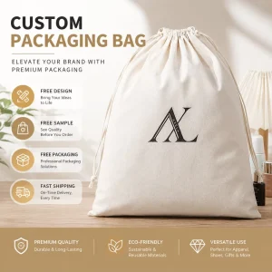 Eco Friendly 100% Cotton Drawstring Bag Large Muslin Pouch for handbag Shoe Dust Bag Custom Logo Printed Cotton Gift