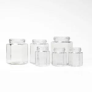 Eco Friendly 280ml Thickened Transparent Glass Jar, Empty Food Safe Hexagonal for Daily Use