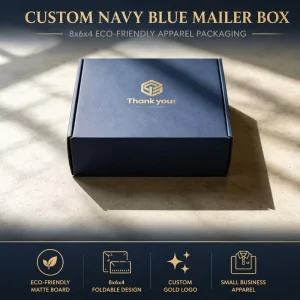 Eco Friendly 8x6x4 Custom Logo Printed Navy Blue Matte Board Small Business Apparel Packaging Foldable Mailer Box