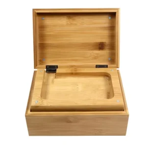 Eco Friendly Bamboo Box Wooden Stash Box with Tray Wooden Boxes with Hinged Lid