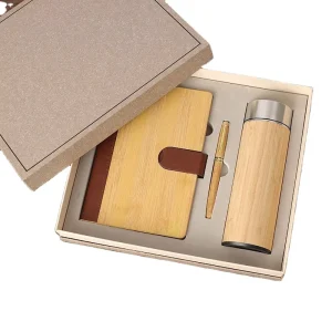Eco-Friendly Bamboo Gift Set Includes A5 Notebook Wood Pen 500ml Vacuum Flask for Corporate Employee Appreciation