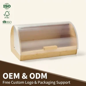 Eco Friendly Bamboo Kitchen Food Bin Classic Design Bread Storage Box with PS Cover