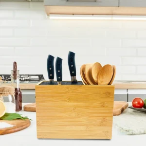 Eco Friendly Bamboo Knife Rack Kitchen Drawer Wooden Storage Boxes with Flexible Dividers for Knife Sets