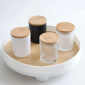 Eco-Friendly Bamboo Lid Glass Spice Jar Airtight Transparent Food Canisters Screw Cap Gold Stamped Screen Printed Kitchen