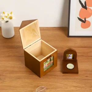Eco-Friendly Bamboo Modern Luxury Pet Memorial Urn with Ashes Box and Photo Frame