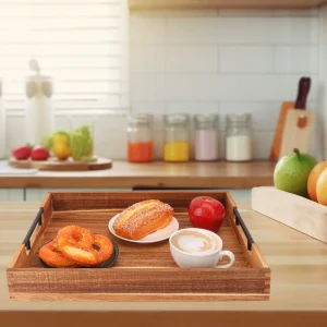 Eco Friendly Bamboo Wood Modern Home Decor Sofa Organizer Cup Wine Glass Holder Snacks Serving Tray Bar Snack Box for Party
