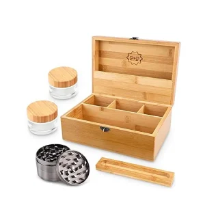 Eco-Friendly Bamboo Wooden Gift Box Storage Stash Box Grinder Smoking Rolling Tray Customizable Laser Printed