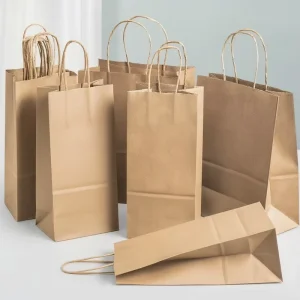 Eco Friendly Biodegradable Brown Fast Food to Go Delivery Paper Bag Restaurant Takeout Packaging Take Away Kraft Paper Bag