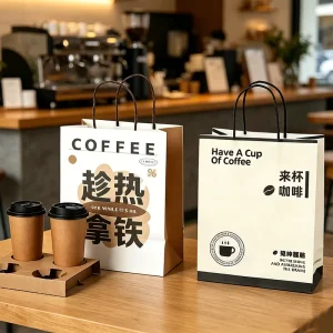 Eco Friendly Biodegradable Brown Kraft Twisted Handle Food Safe Drive Thru Beverage Takeaway Bulk Coffee Paper Bags