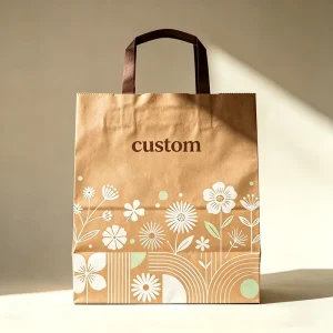 Eco-Friendly Biodegradable Neutral Minimal Floral Recycled Kraft Bag Satin Ribbon Handle Custom Logo Shop Packaging
