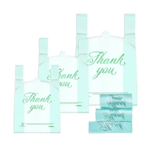 Eco Friendly Biodegradable T Shirt Bag PLA Supermarket Shopping Printed Mini Retail Bags ‘Thank You’ Exhibitions