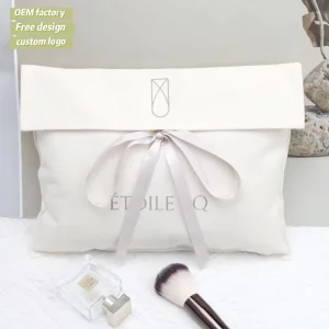 Eco-Friendly Black Canvas Envelope Clothes Packaging Shopping Bag With Ribbon Custom Logo Printed Cotton Gift Flap Dust Bag