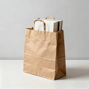 Eco Friendly Brown Kraft Paper Bags Classic Style Ribbon Accessories Offset Printing Twisted Handles White Color Customization