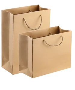Eco Friendly Brown Kraft Recycled Christmas Cardboard Shopping Bags with Long Handles for Holiday Gift Packaging