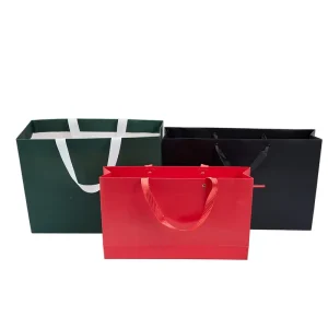 Eco Friendly Color Printed White Card Paper Bag with Ribbon Handles Custom Printed Packaging for Organic Gift Wedding Favor