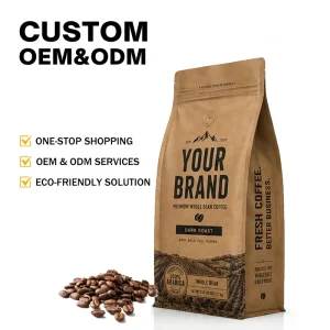 Eco Friendly Compostable Biodegradable BOPP Kraft Paper Clear Window Zipper Top Center Gusset 250g 1kg OEM Coffee Bag Pouch