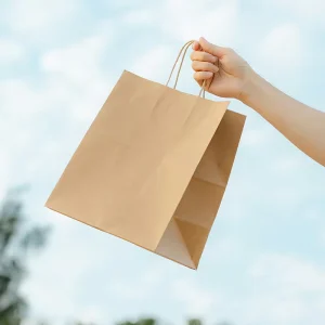 Eco Friendly Craft White Brown Kraft Paper Bags for Coffee & Food Take Away Shopping with Lamination Custom Logo Print