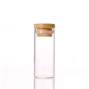 Eco Friendly Crystal Round Glass Jars with Bamboo Lid Transparent Screen Printed Food Packaging Container for Tea & Candy