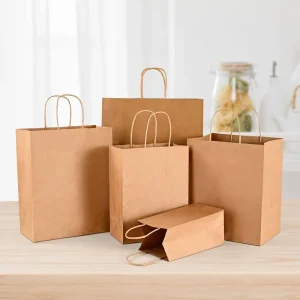 Eco Friendly Custom Kraft Paper Shopping Bags with Handles Recyclable Retail Packaging Take Away Bags