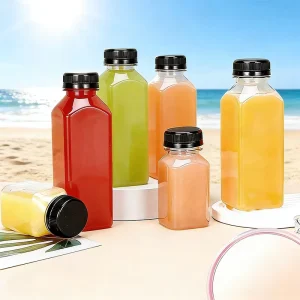 Eco Friendly Disposable Square Clear Plastic Beverage Bottles 250ml 350ml Food Grade Plastic Juice Bottle with Screw Cap