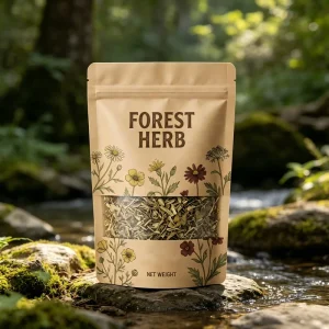 Eco Friendly Durable Kraft Paper Stand Pouch Food Grade VMPET PE Laminated Smell Proof Bag for Premium Herbal Tea Dried
