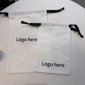 Eco Friendly Fashion 12oz Silk Screen Printed Luxury Small Cotton Custom Logo White Drawstring Mini Simple Jewelry Dust Bag