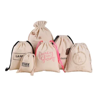 Eco Friendly Folding Mini Small Size Organic 100% Cotton Drawstring Jewelry Gift Pouch Dust Bag Custom Logo Printed