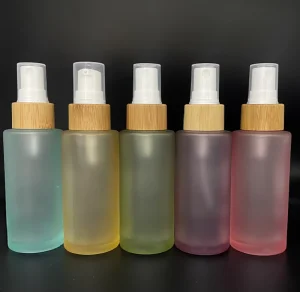 Eco Friendly Frosted Glass Makeup Cosmetic Container Natural Empty Refillable Bottle with Bamboo Head Plastic Cap