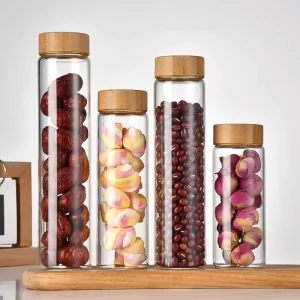 Eco Friendly High Borosilicate Air Tight Storage Jars Containers with Bamboo Lid for Food Glass Spice Honey Custom Logo