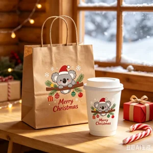 Eco Friendly Kraft Paper Coffee Cup Carrier Bags Hand Length Handle Recyclable Biodegradable Custom Printed for Gift Bakery