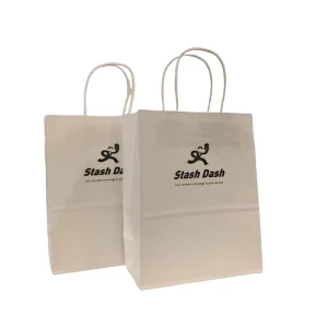 Eco Friendly Kraft Paper Grocery Bags Flat Handle Custom Printed White Brown Classic Style for Supermarket Promotion Stylish