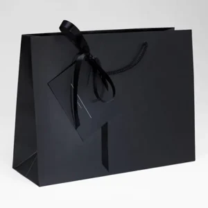 Eco Friendly Luxury Custom Your Logo Gold Stamping Lamination Black Paper Gift Bag Shopping Paper Bag with Hide Handle