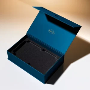 Eco Friendly Luxury Printed Navy Paper Cardboard Magnetic Rigid Packaging Box Folding Gift Box With Layered Inner Tray