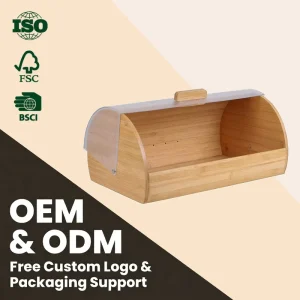 Eco Friendly Modern Bamboo Large Bread Box 3-6L Pantry Food Container Food Preservation Clear Roll Top Lid Multifunction Home