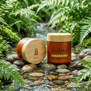 Eco Friendly Natural Bamboo Wooden Lid Pots 5oz 150ml 8oz 250ml Amber Frosted Plastic Perfume Soap Body Butter Scrub Containers