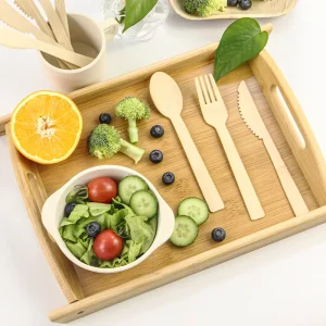 Eco-Friendly Natural Bamboo Wooden Serving Tray with Handles Custom Logo & Size Options