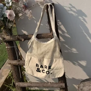 Eco Friendly Organic Cotton Mesh Shopping Bag Custom Design Folding Style with Rope Handle Reusable Washable Bag