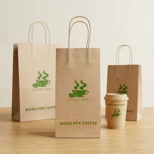 Eco Friendly Paper Shopping Bags Beige Boutique Style Customizable for Brand Promotions