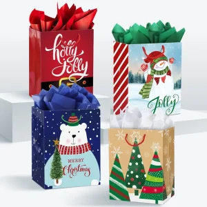 Eco Friendly Paperboard Durable Large Custom Printed Cotton Rope Handle Christmas Wedding Birthday Party Gift Bags