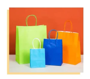 Eco Friendly Recyclable Custom Logo Colorful Kraft Paper Shopping Bags Handles for Promotion Gift Shopping Use Custom Colors