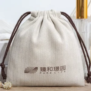 Eco Friendly Recyclable Custom Logo Herringbone Cotton Bag with Screen Printing for Cosmetic Clothing Handbag Dust Pouches