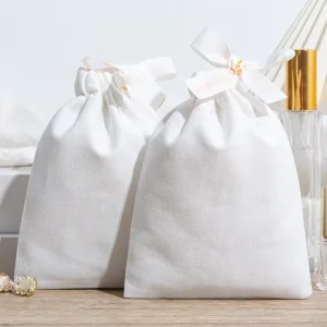 Eco Friendly Recyclable Custom Logo White Canvas Candle Bag for Gifts Double Drawstring Pouch for Craft Dust Bag
