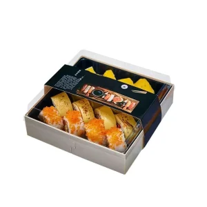 Eco Friendly Recyclable Disposable Square Modern Wooden Plastic Sushi Box Custom Logo for Restaurant Takeout Japanese