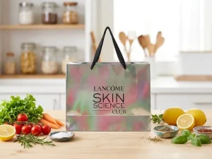 Eco Friendly Recyclable Kraft Paper Shopping Bags with Custom Logo Screen Printing Hand Length Ribbon Handles