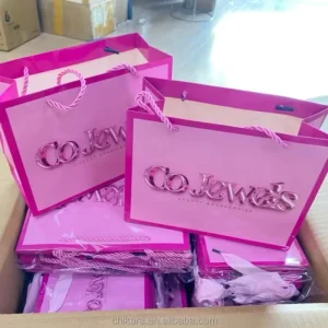 Eco-Friendly Recyclable White Paper Bag Custom Logo Printed Pink Gift Packaging Bags Cotton Rope Handle Food-Safe