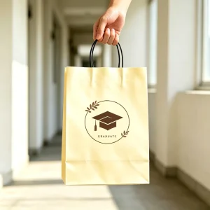 Eco Friendly Recycled Black White Food Takeaway Craft Paper Bag with Handle