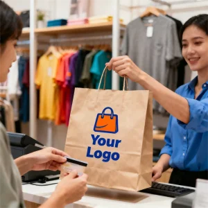 Eco Friendly Recycled Kraft Paper Bags Durable Ribbon Handles Reusable Custom Logo for Fruit Vegetable Delivery