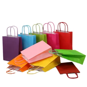 Eco-Friendly Recycled Kraft Paper Shopping Bag with Hand Length Handle Customizable Varnished Surface