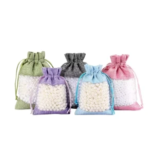 Eco Friendly Reusable Jewelry Cosmetics Storage Organza Bags Clear Window Drawstring Pouch for Perfume Lipstick Gift
